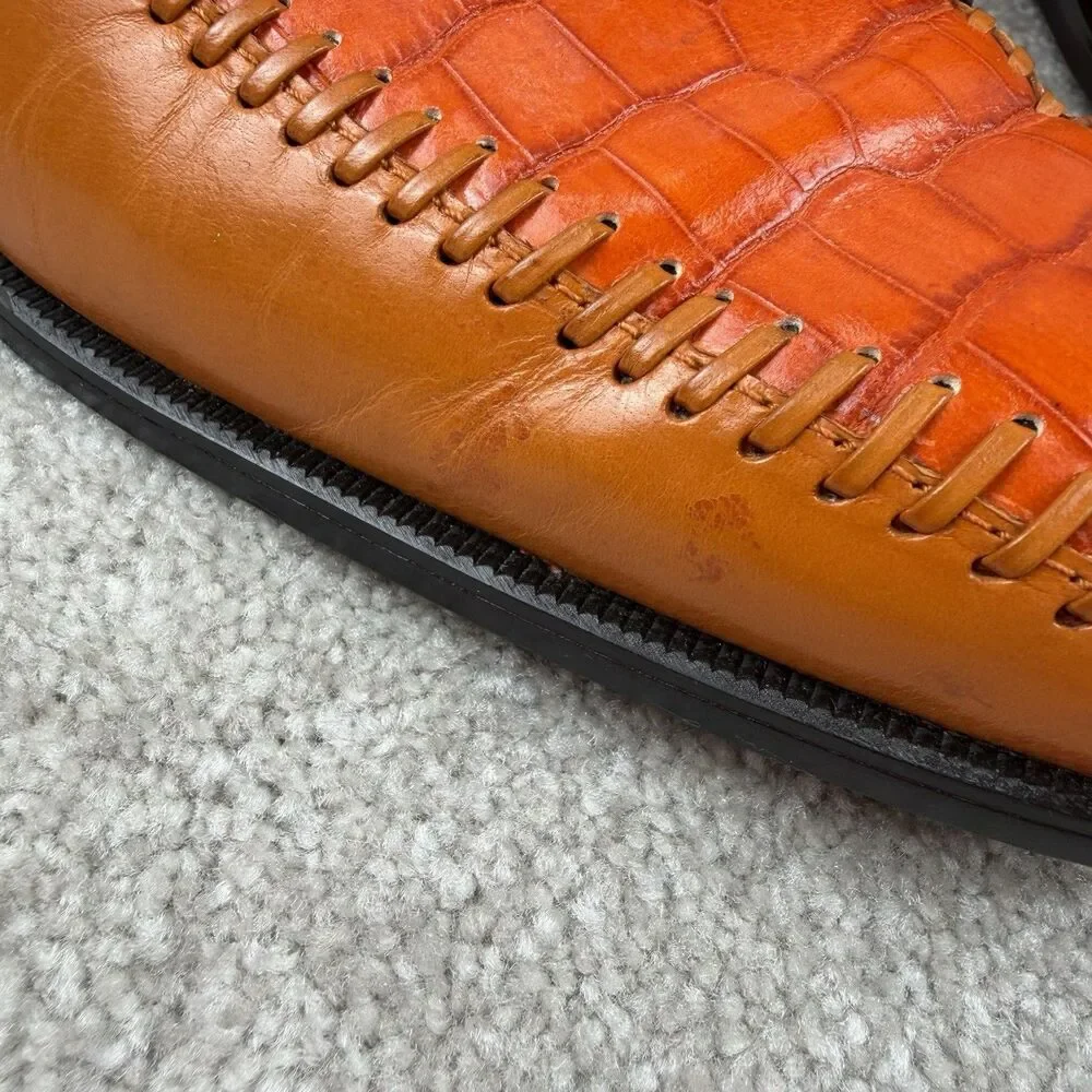 Marco Vicci Mens Derby Dress‎ Shoes Orange Crocodile Print Leather Lace Up 9.5